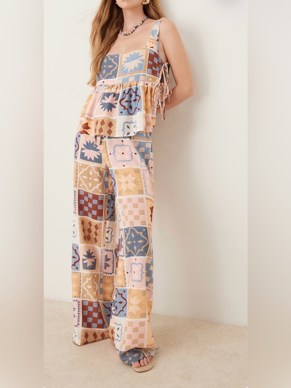 ASOS DESIGN Linen blend tie front wide leg pants